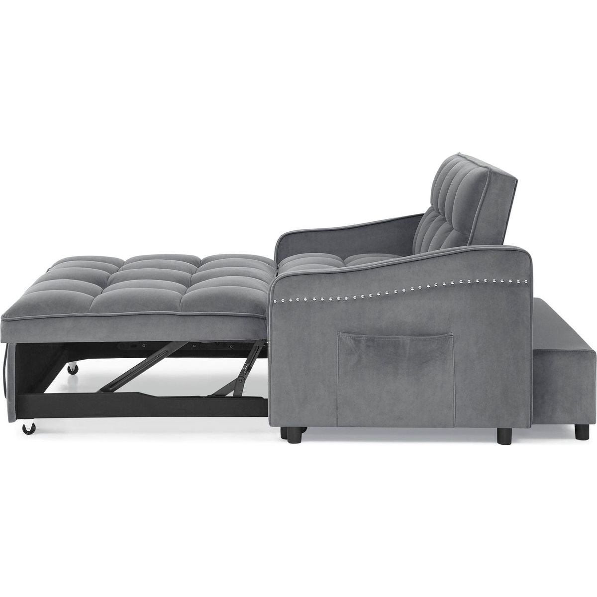 Loveseats Sofa Bed with Pull-out Bed,Adjustable Back and Two Arm Pocket,TypeC and USB Charging with Copper nail,Grey (47"x53"x31")