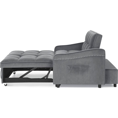 Loveseats Sofa Bed with Pull-out Bed,Adjustable Back and Two Arm Pocket,TypeC and USB Charging with Copper nail,Grey (47"x53"x31")