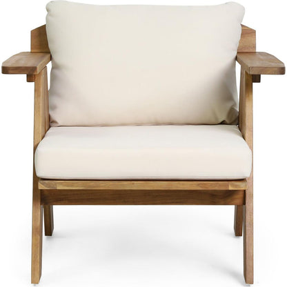 Outdoor Acacia Wood Club Chairs with Cushions (Set of 2), Teak Finish+ Beige, 30.75" W x 30.25" D x 26.00" H