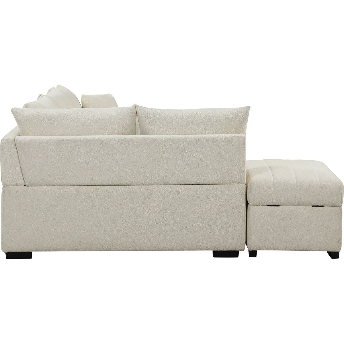 82.6" L-shaped Sectional Pull Out Sofa Bed Sleeper Sofa with Two USB Ports, Two Power Sockets and a Movable Storage Ottoman, Beige