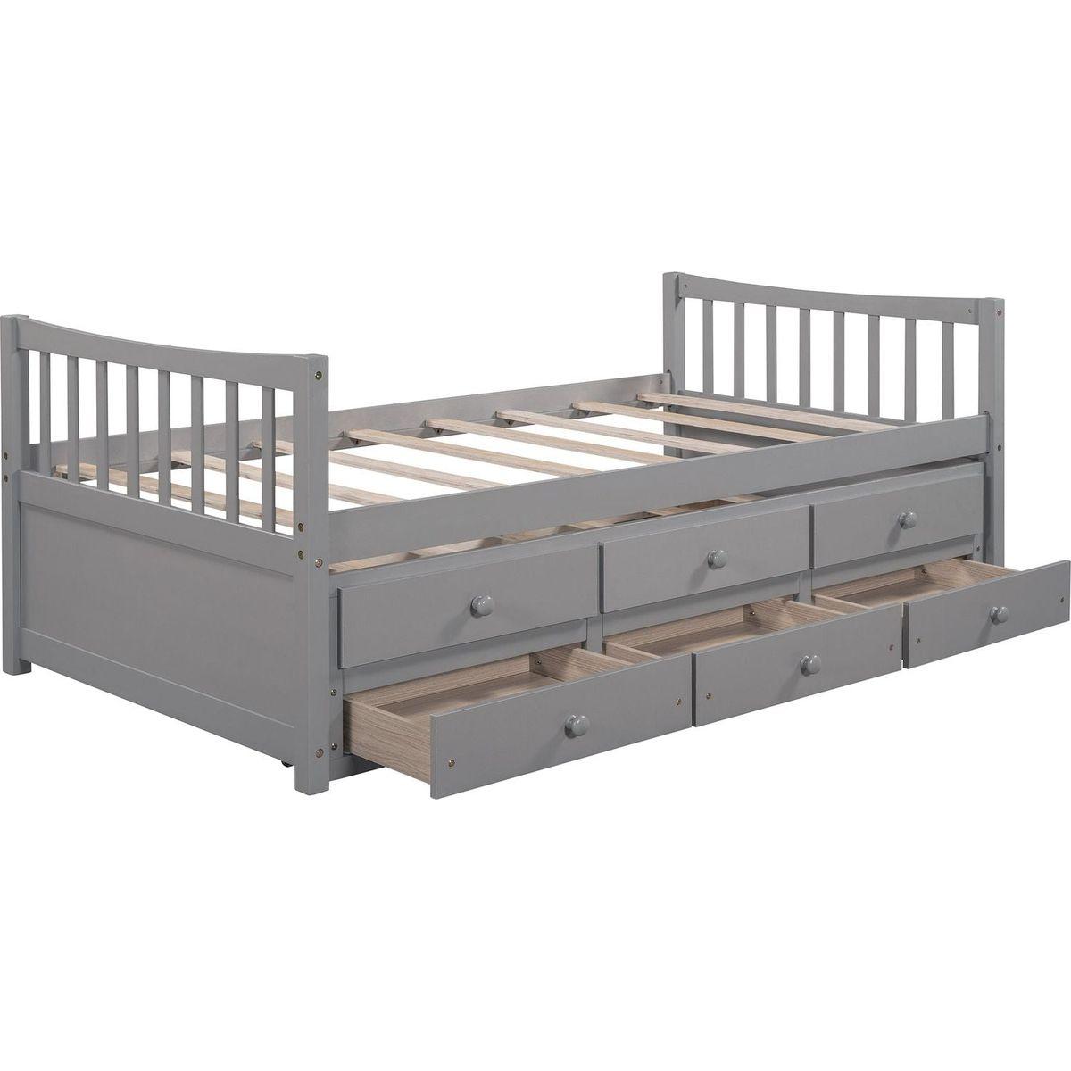 Daybed with Trundle and Drawers, Twin Size, Gray