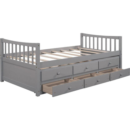 Daybed with Trundle and Drawers, Twin Size, Gray
