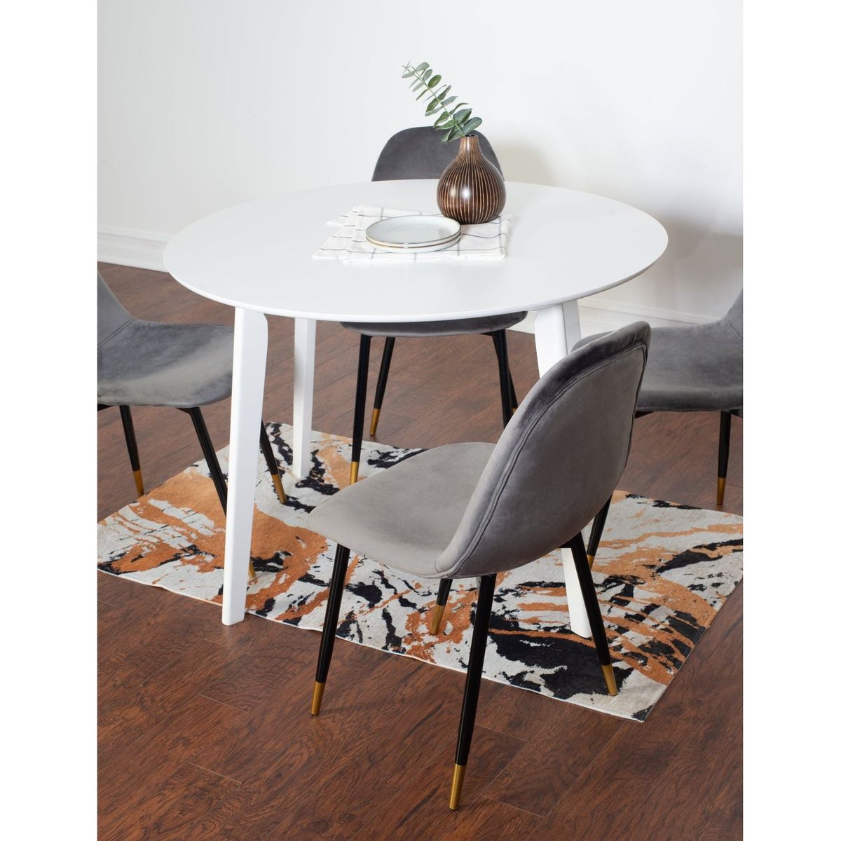 Lassan Contemporary 5-Piece Dining Set, White Round Dining Table with 4 Chairs