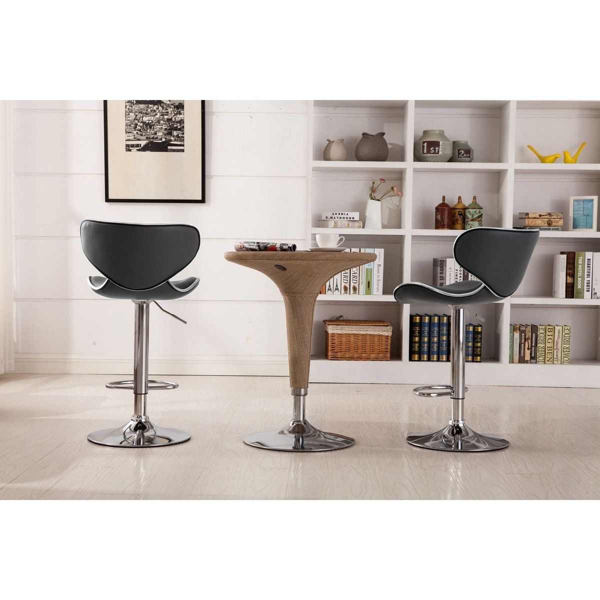 Masaccio Upholstery Airlift Adjustable Swivel Barstool with Chrome Base, Set of 2, Grey
