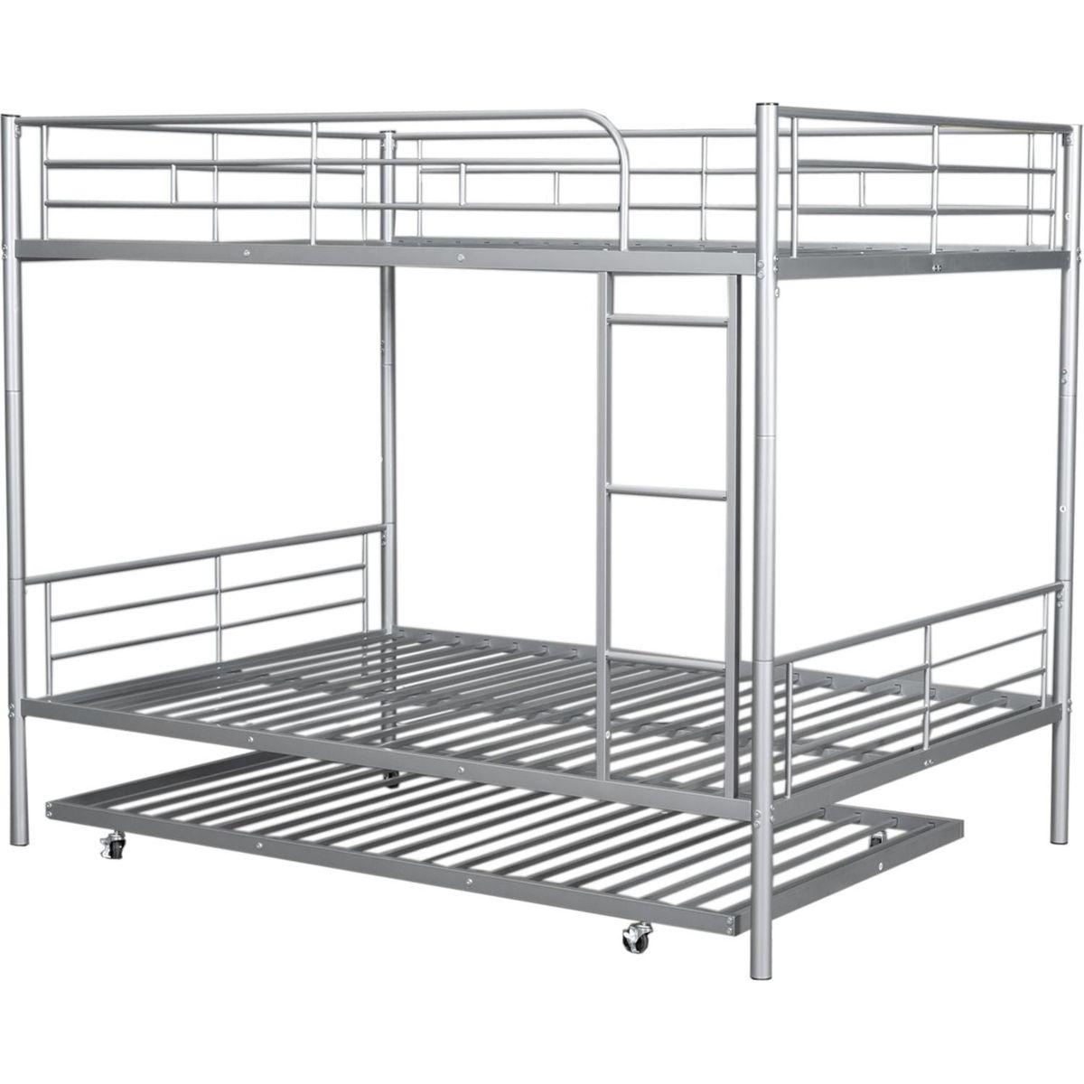 Full Over Full Metal Bunk Bed with Trundle, Silver