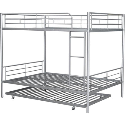 Full Over Full Metal Bunk Bed with Trundle, Silver