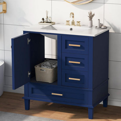 30" Bathroom Vanity, Modern Bathroom Cabinet with Sink Combo Set, Bathroom Storage Cabinet with a Soft Closing Door and 3 Drawers, Solid Wood Frame(Blue)