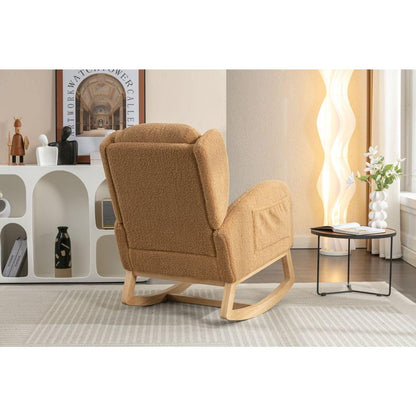 Teddy Fabric Rocking Chair With Packet Wood Legs,Khaki
