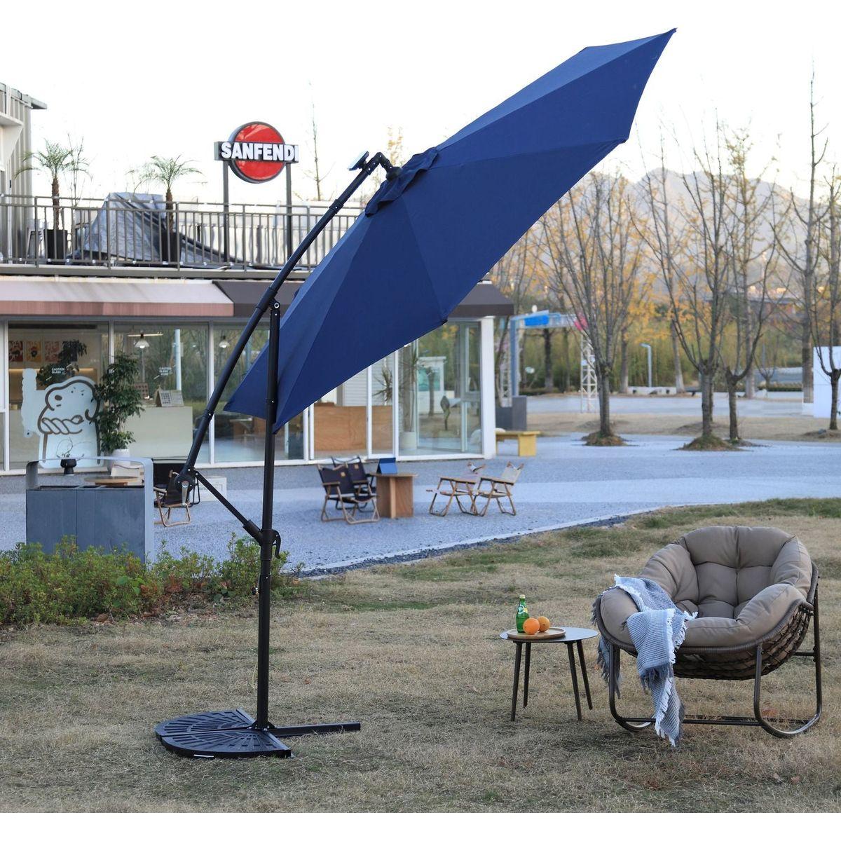10ft Solar LED Offset Hanging Market Patio Umbrella (Navy blue)