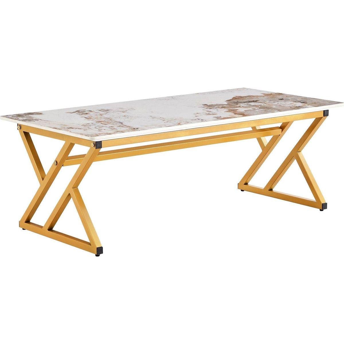 A modern minimalist style marble patterned coffee table with golden metal legs. Computer desk. Game table. Tea table. CT-XX