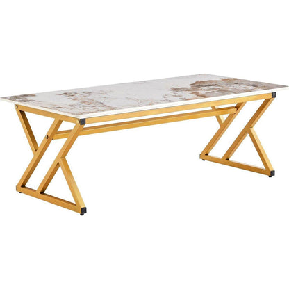 A modern minimalist style marble patterned coffee table with golden metal legs. Computer desk. Game table. Tea table. CT-XX