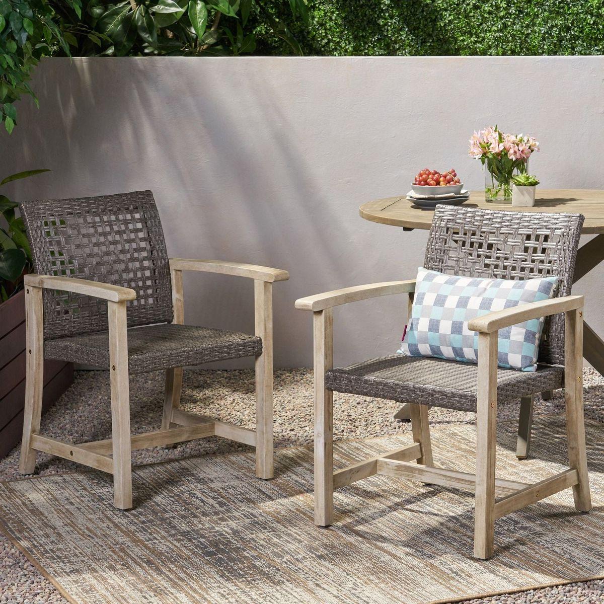 HAMPTON WOOD AND WICKER DINING CHAIR(SET OF 2 )