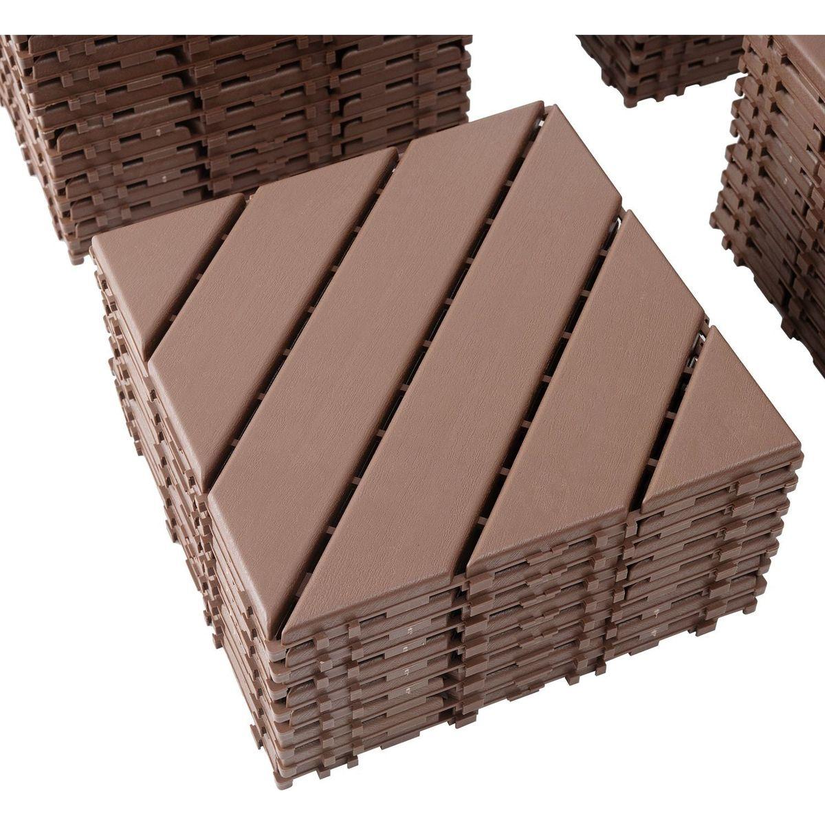 Plastic Interlocking Deck Tiles,44 Pack Patio Deck Tiles,12"x12" Square Waterproof Outdoor All Weather Use, Patio Decking Tiles for Poolside Balcony Backyard, Brown