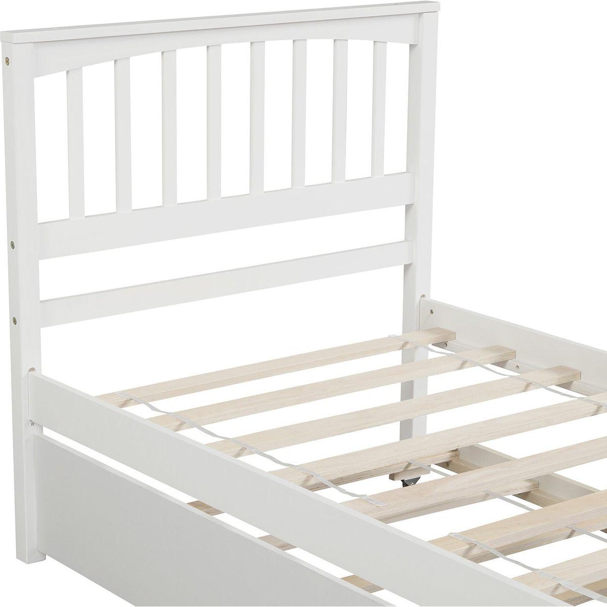Twin size Platform Bed with Trundle, White