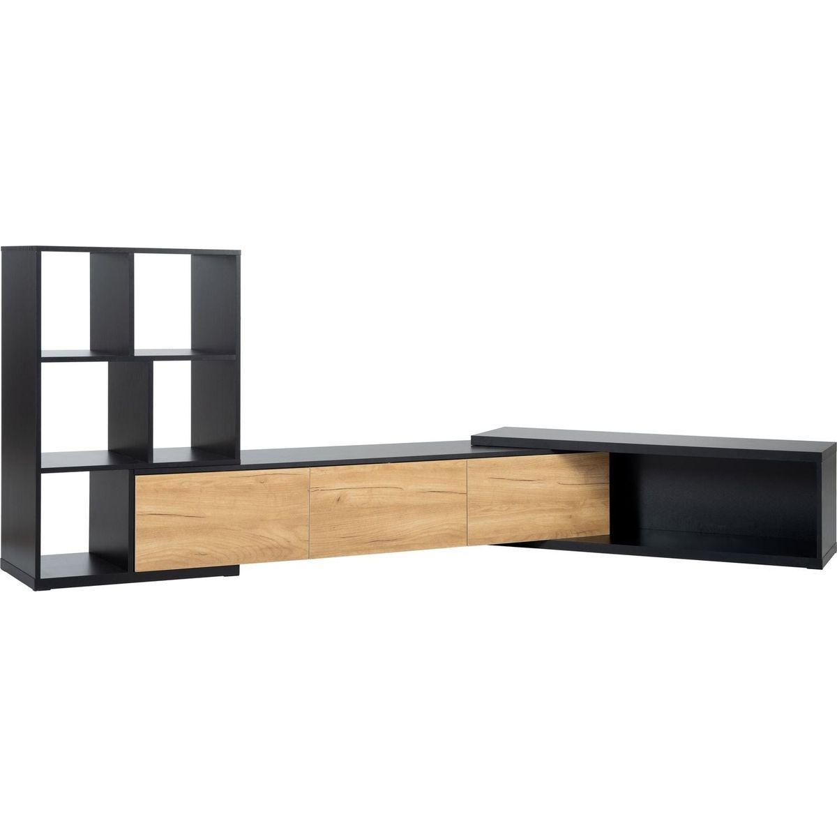 74.8"-126" Extendable TV Stand with 3 Tier Bookshelves for TVs up to 110", Adjustable Entertainment Center with Storage Cabinets, Sliding Tabletop Media Console for Living Room, Black