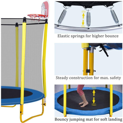 5.5FT Trampoline for Kids - 65" Outdoor & Indoor Mini Toddler Trampoline with Enclosure, Basketball Hoop and Ball Included
