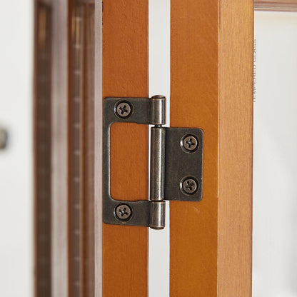 Corner Curio Cabinet with Lights, Adjustable Tempered Glass Shelves, Mirrored Back, Display Cabinet,Oak (E26 light bulb not included)