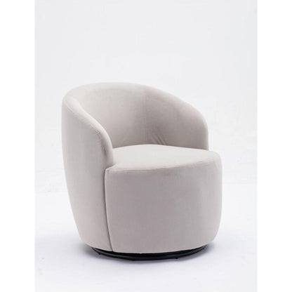 Velvet Fabric Swivel Accent Armchair Barrel Chair With Black Powder Coating Metal Ring,Gray