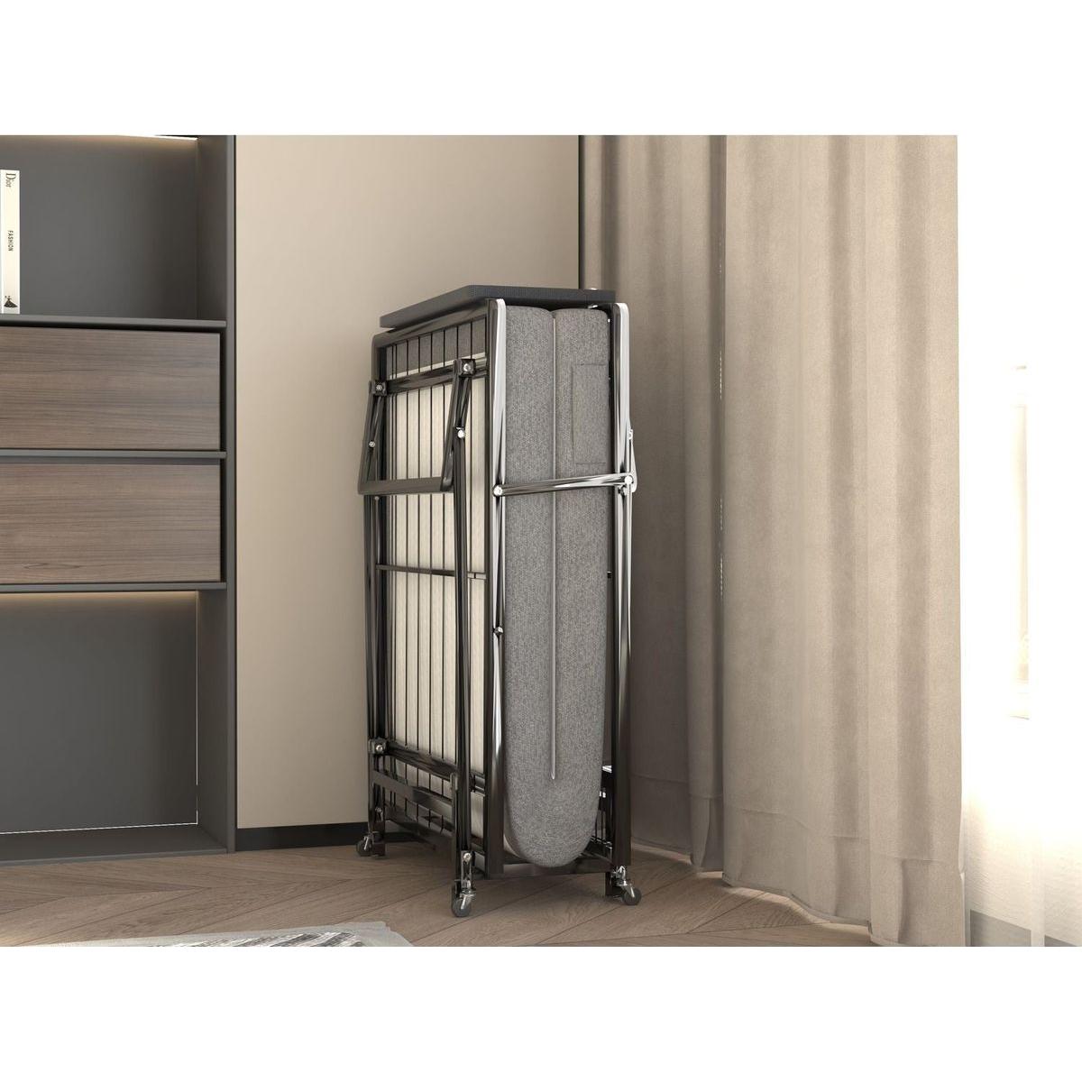 Metal Folding Bed Frame with Foam Mattress of Pockets, Easy Storage and Movable with 4 Castors