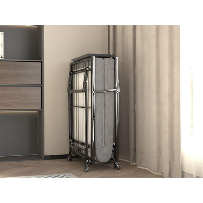 Metal Folding Bed Frame with Foam Mattress of Pockets, Easy Storage and Movable with 4 Castors