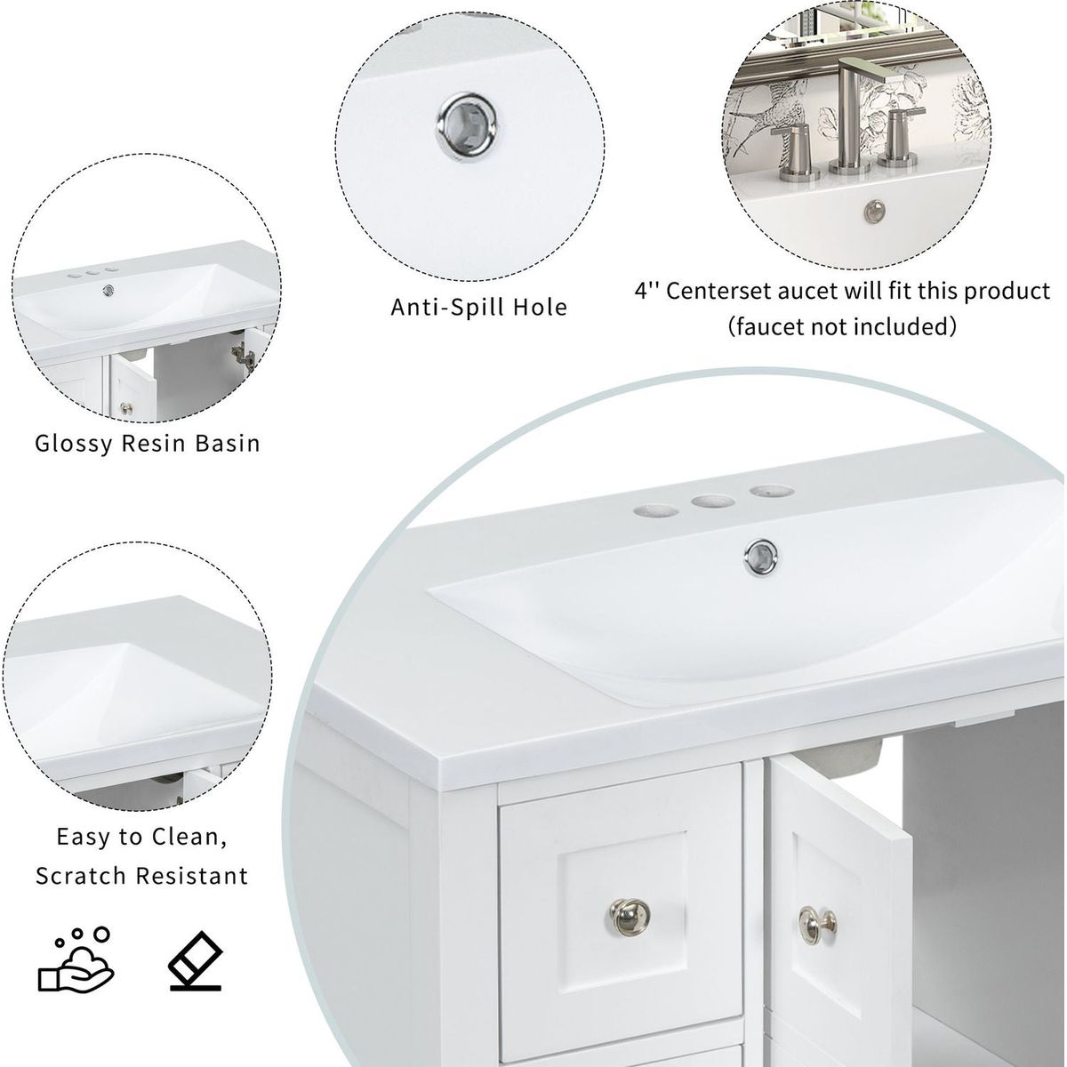 36" Bathroom Vanity with Undermount Sink,Free Standing Vanity Set with 4 Drawers& Soft Closing Doors,Solid Wood Frame Bathroom Storage Cabinet