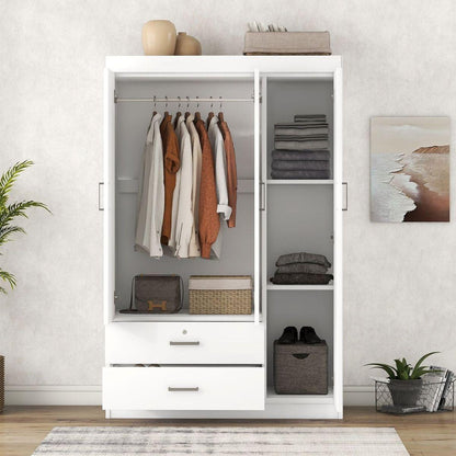 3-Door Wardrobe with 2 Drawers, White