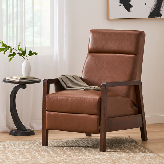 Faux Leather Upholstered Pushback Recliner Light Brown