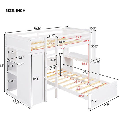 Twin size Loft Bed with a Stand-alone bed, Shelves,Desk,and Wardrobe-White