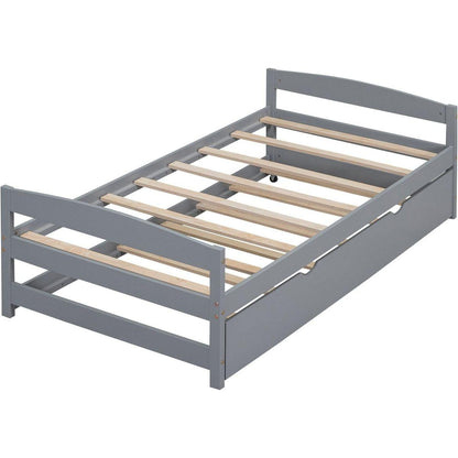 Twin Size Platform Bed with Twin Size Trundle, Gray