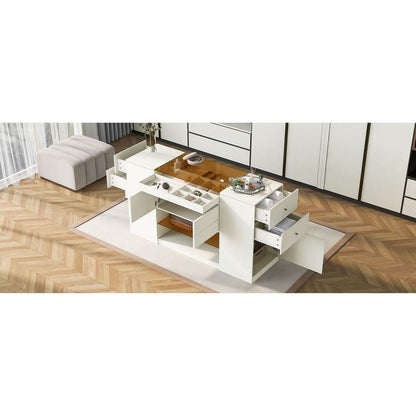 Modern Luxury Multi-Functional Island Vanity Dresser and Storage Cabinet with Glass Tabletop, Display Shelf,6 Drawers for Walk-in-Wardrobe and Bedroom