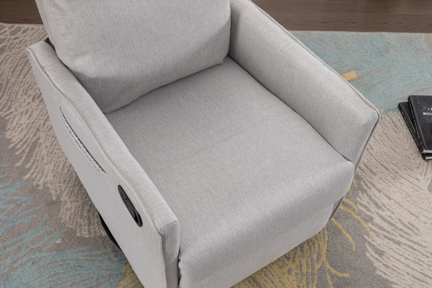 Cotton Linen Fabric Swivel Rocking Chair Glider Rocker Recliner Nursery Chair With Adjustable Back And Footrest For Living Room Indoor,Light Gray