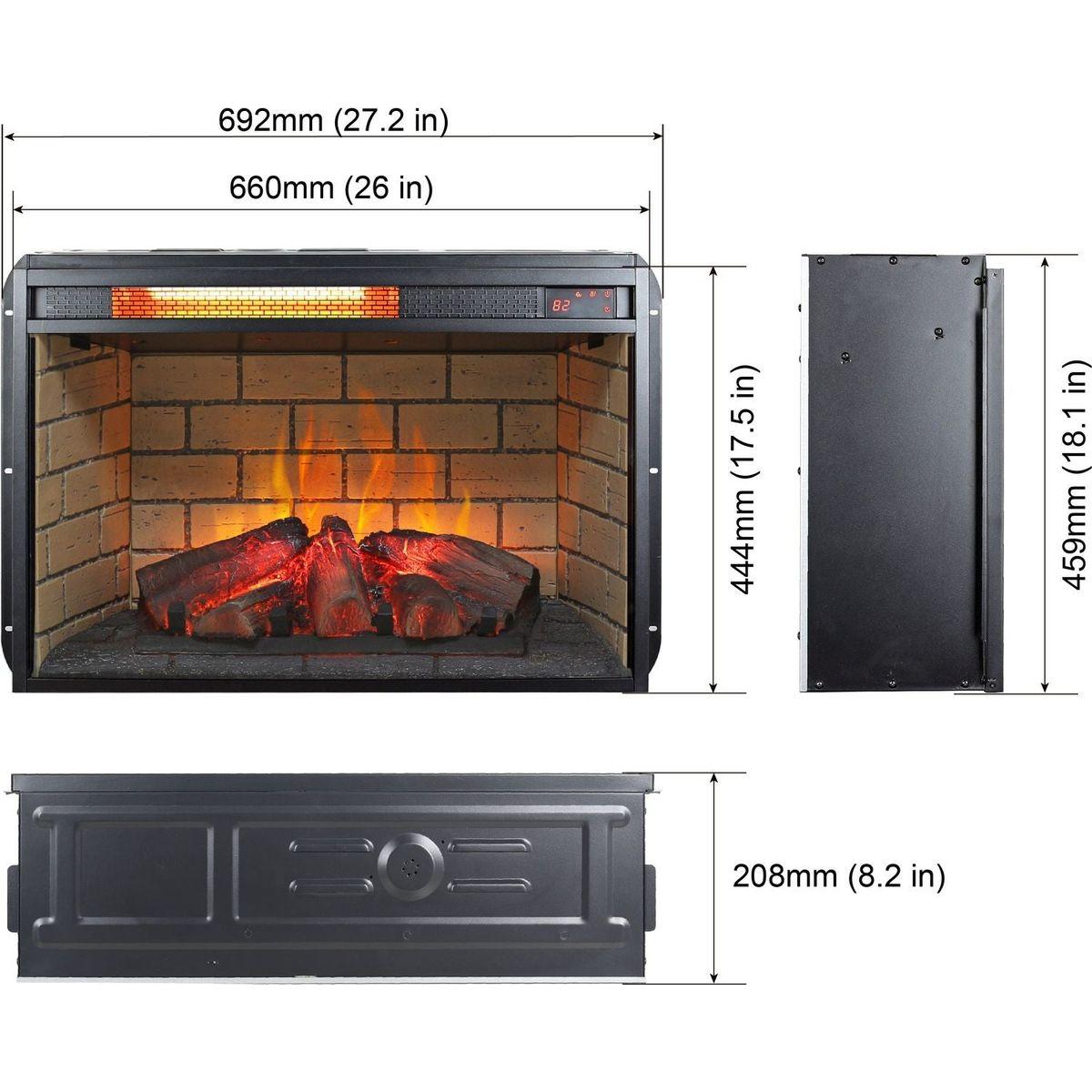 26 inch infrared quartz heater fireplace insert -woodlog version with brick