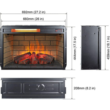 26 inch infrared quartz heater fireplace insert -woodlog version with brick