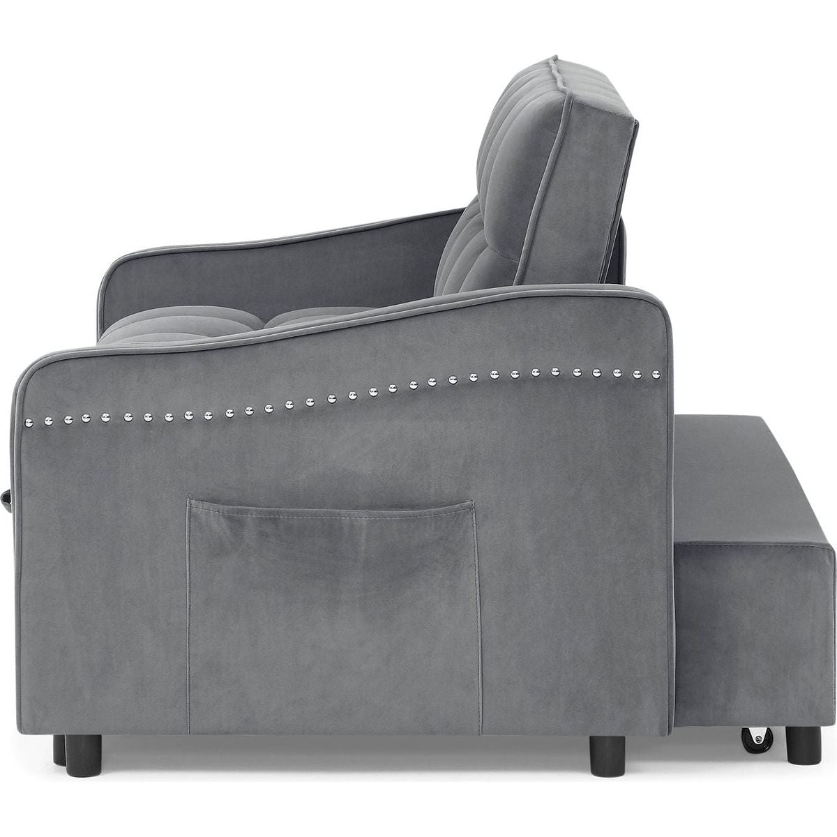 Loveseats Sofa Bed with Pull-out Bed,Adjustable Back and Two Arm Pocket,TypeC and USB Charging with Copper nail,Grey (47"x53"x31")