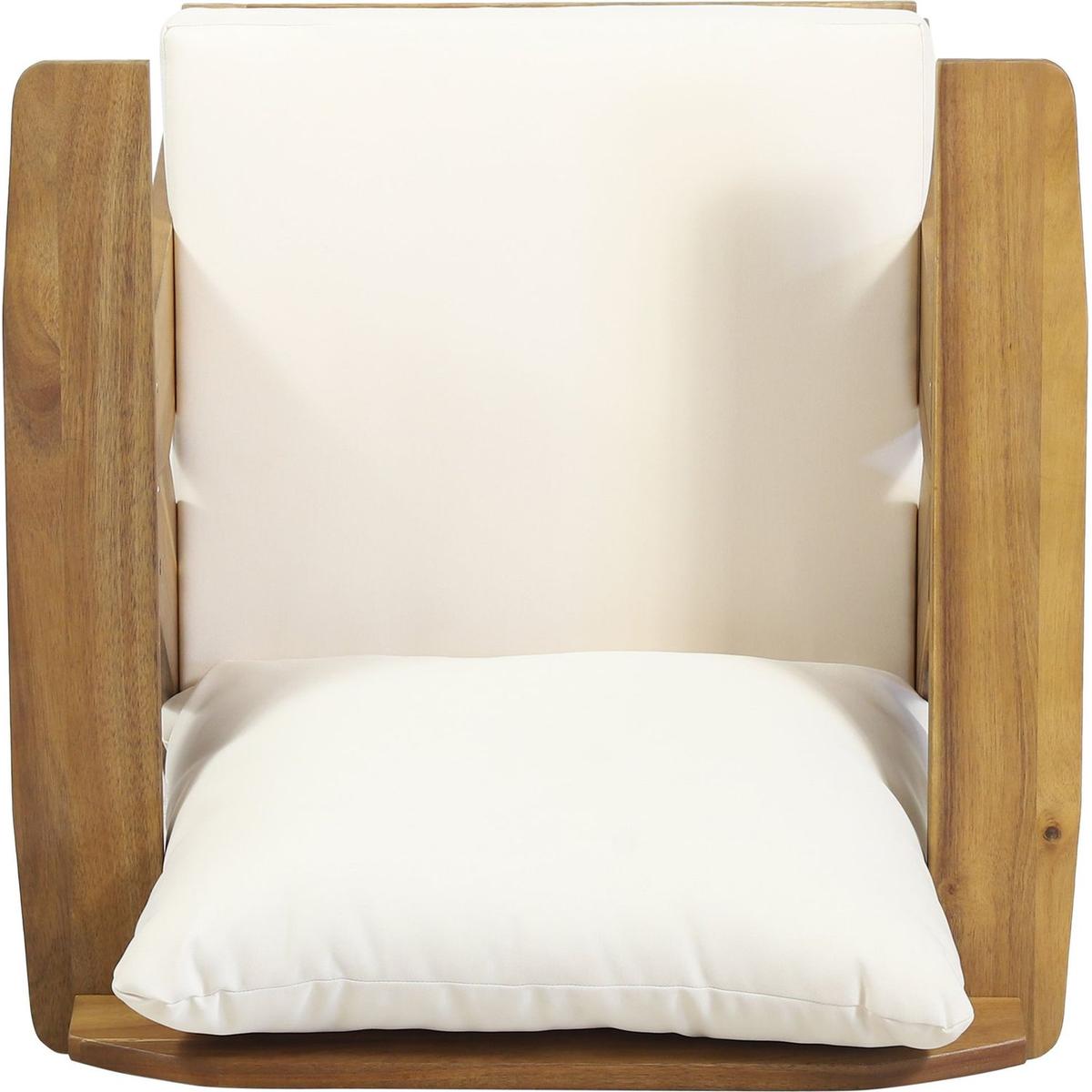 Outdoor Acacia Wood Club Chairs with Cushions (Set of 2), Teak Finish+ Beige, 30.75" W x 30.25" D x 26.00" H