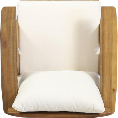 Outdoor Acacia Wood Club Chairs with Cushions (Set of 2), Teak Finish+ Beige, 30.75" W x 30.25" D x 26.00" H