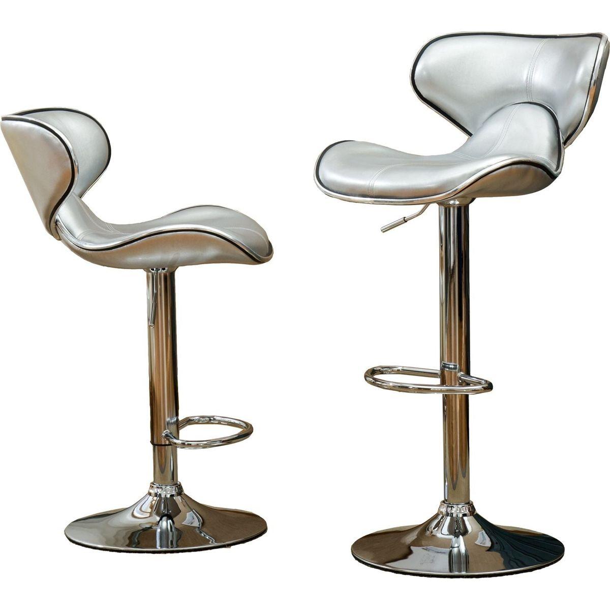 Masaccio Upholstery Airlift Adjustable Swivel Barstool with Chrome Base, Set of 2, Silver - Streamdale Furniture