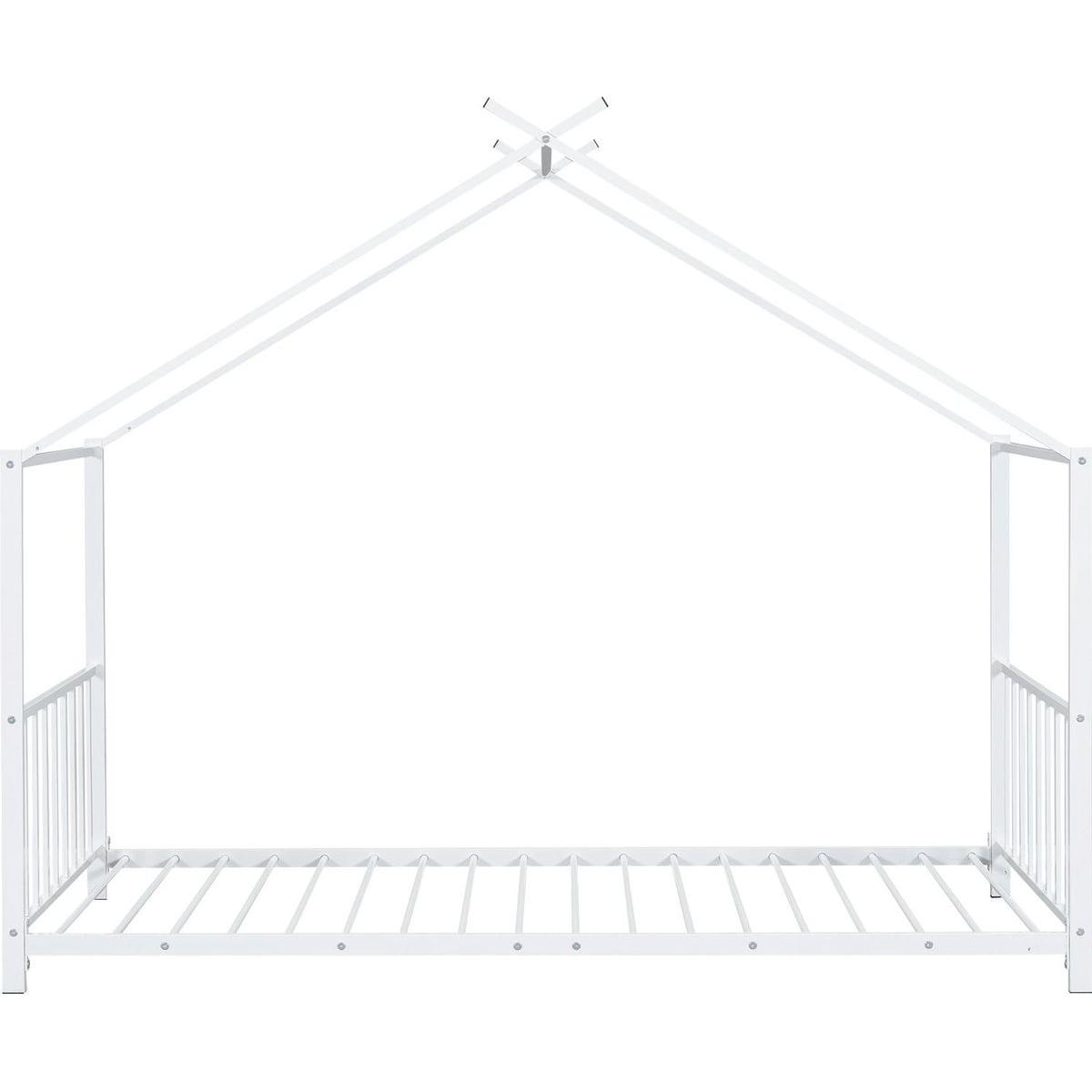 Twin Size Metal House Platform Bed, White