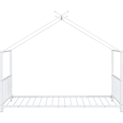 Twin Size Metal House Platform Bed, White