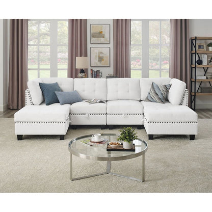 U shape Modular Sectional Sofa,DIY Combination,includes Two Single Chair, Two Corner and Two Ottoman,Ivory Chenille