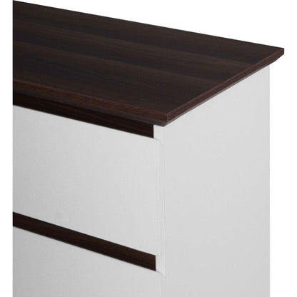 Tall White Dresser for Bedroom, Mid Century Modern Dresser with Drawers, 5 Drawer Dresser with Wood Color Top, Small Dresser for Kids Bedroom, Living Room
