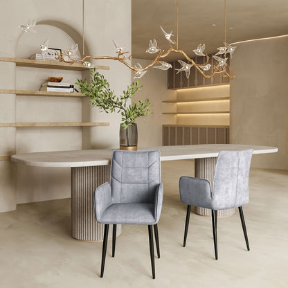 Modern Velvet Dining Chairs 2-Piece Set - Soft Cushioned Seats with Iron Frames in Mustard Light Gray