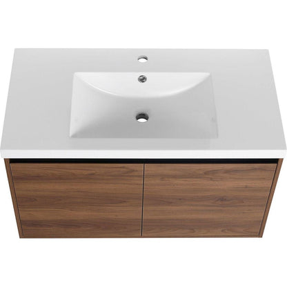 LEVISTAR Brown 36 Inch Bathroom Vanity with resin Countertop Sink, 2 Doors Bathroom Cabinet Set