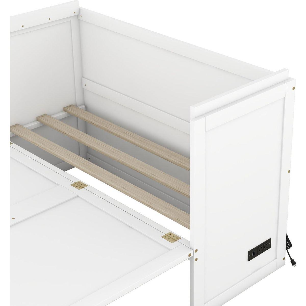 Full Size Murphy Bed with USB Port and a Large Drawer, White