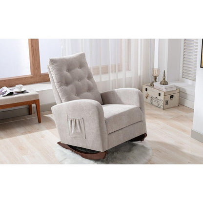 Baby Room High Back Rocking Chair Nursery Chair, Comfortable Rocker Fabric Padded Seat, Modern High Back Armchair