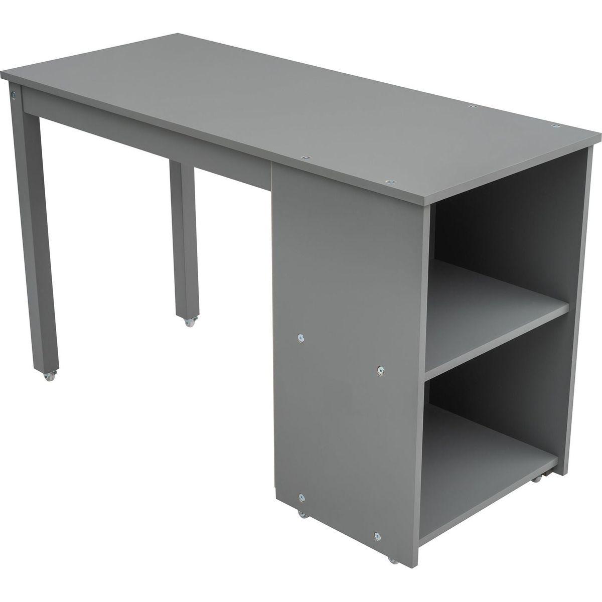 Low Study Twin Loft Bed with Cabinet and Rolling Portable Desk - Gray