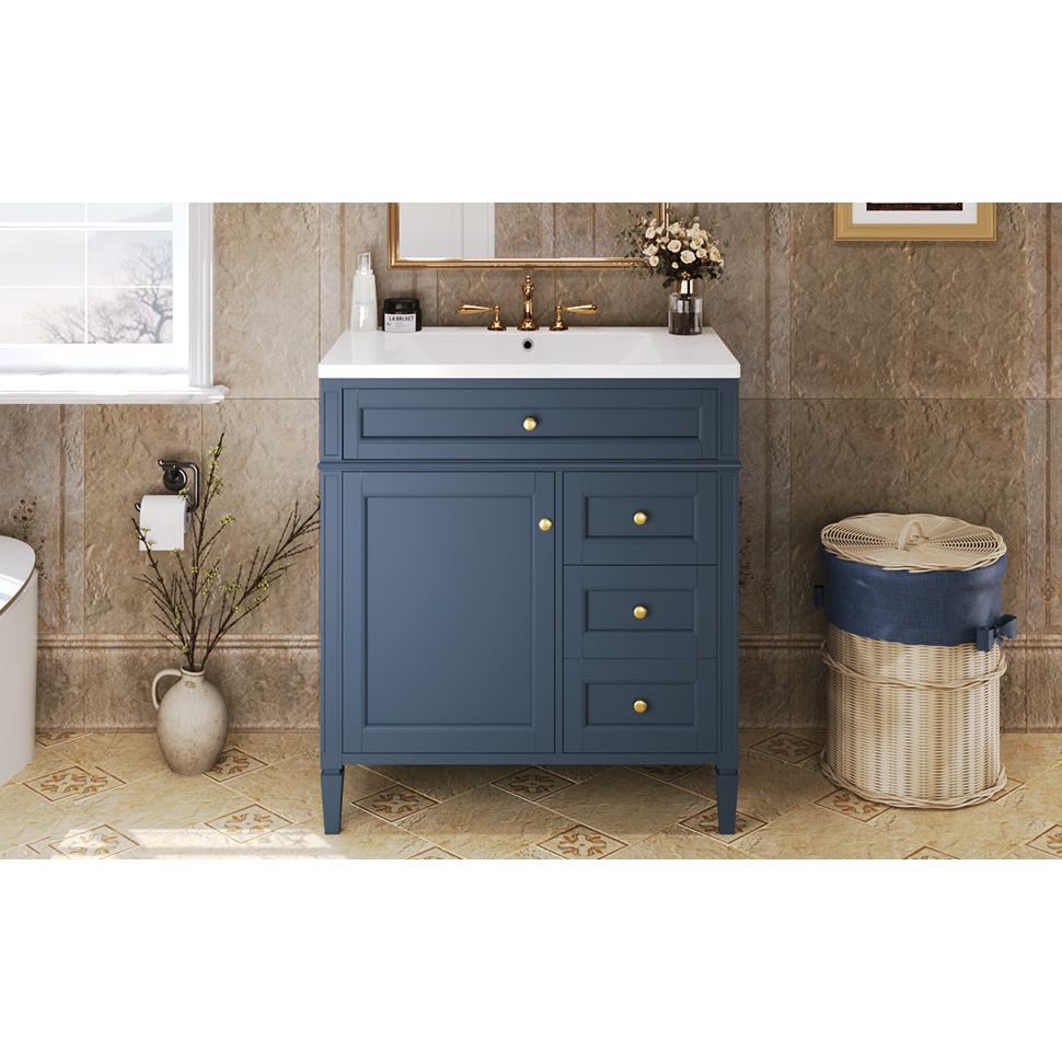 30" Bathroom Vanity with Top Sink, Modern Bathroom Storage Cabinet with 2 Drawers and a Tip-out Drawer, Single Sink Bathroom Vanity