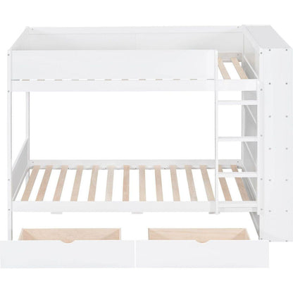 Twin over Twin Bunk Bed With 2 Drawers and Multi-layer Cabinet, White
