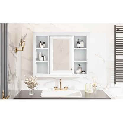 35" x 27.5" Medicine Cabinet, Wall Mounted Bathroom Storage Cabinet, Modern Bathroom Wall Cabinet with Mirror, Mirror Cabinet with 6 Open Shelves (Not Include Bathroom Vanity)