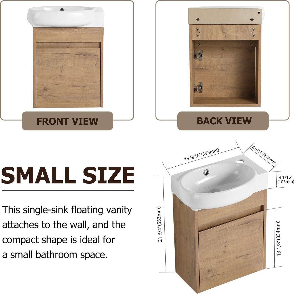 Soft Close Doors Bathroom Vanity With Sink,16 Inch For Small Bathroom